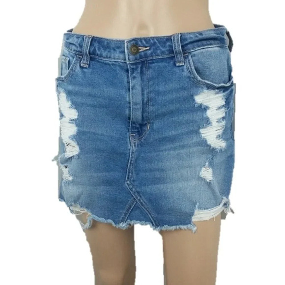 Hollister Vintage High Rise Distressed Denim Skirt - Picture 1 of 8
